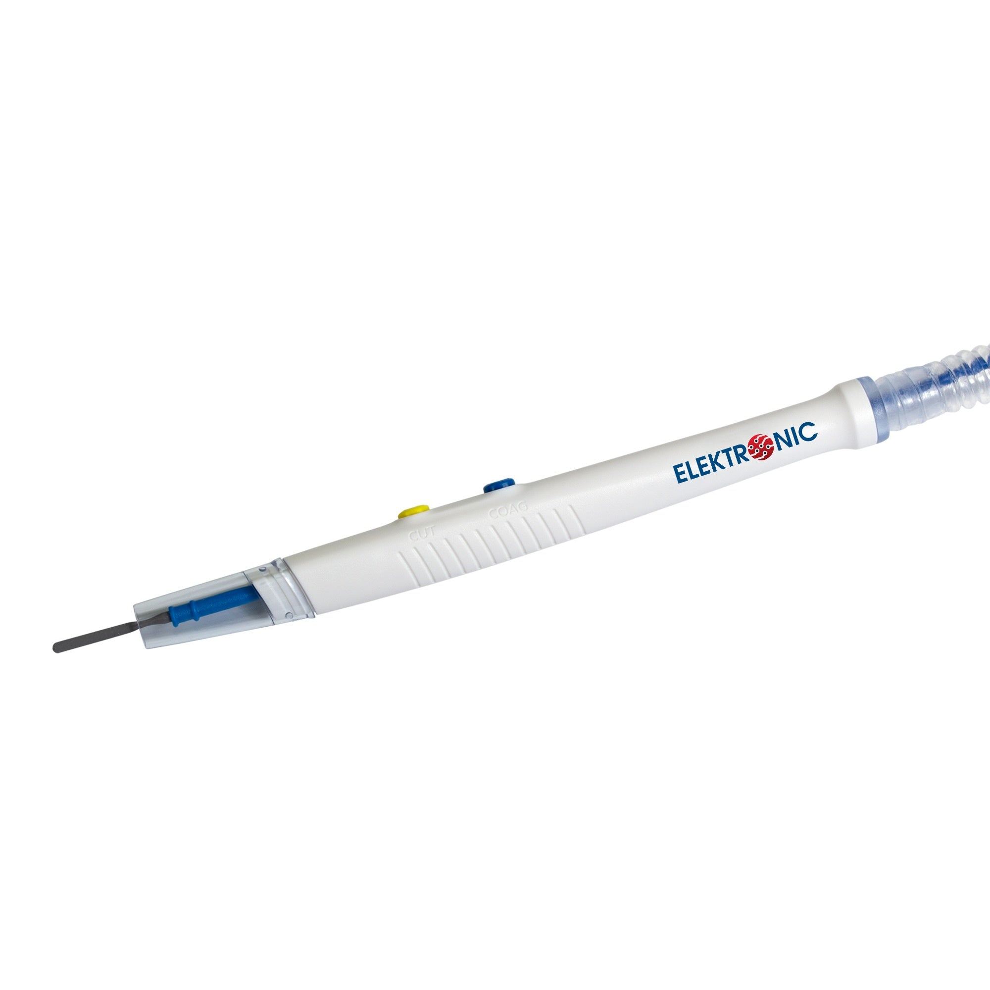 Diathermy Smoke evacuation Pencil disposable Electrosurgical Interchangeable Cut-Coag Handcontrol Evacuator System with 3 meter (10ft) Pre-Attached Tubing Cable 3M Hose with Swivel Holster 3 Pin Plug Non-Coated Blade Electrode STERILE Single Use