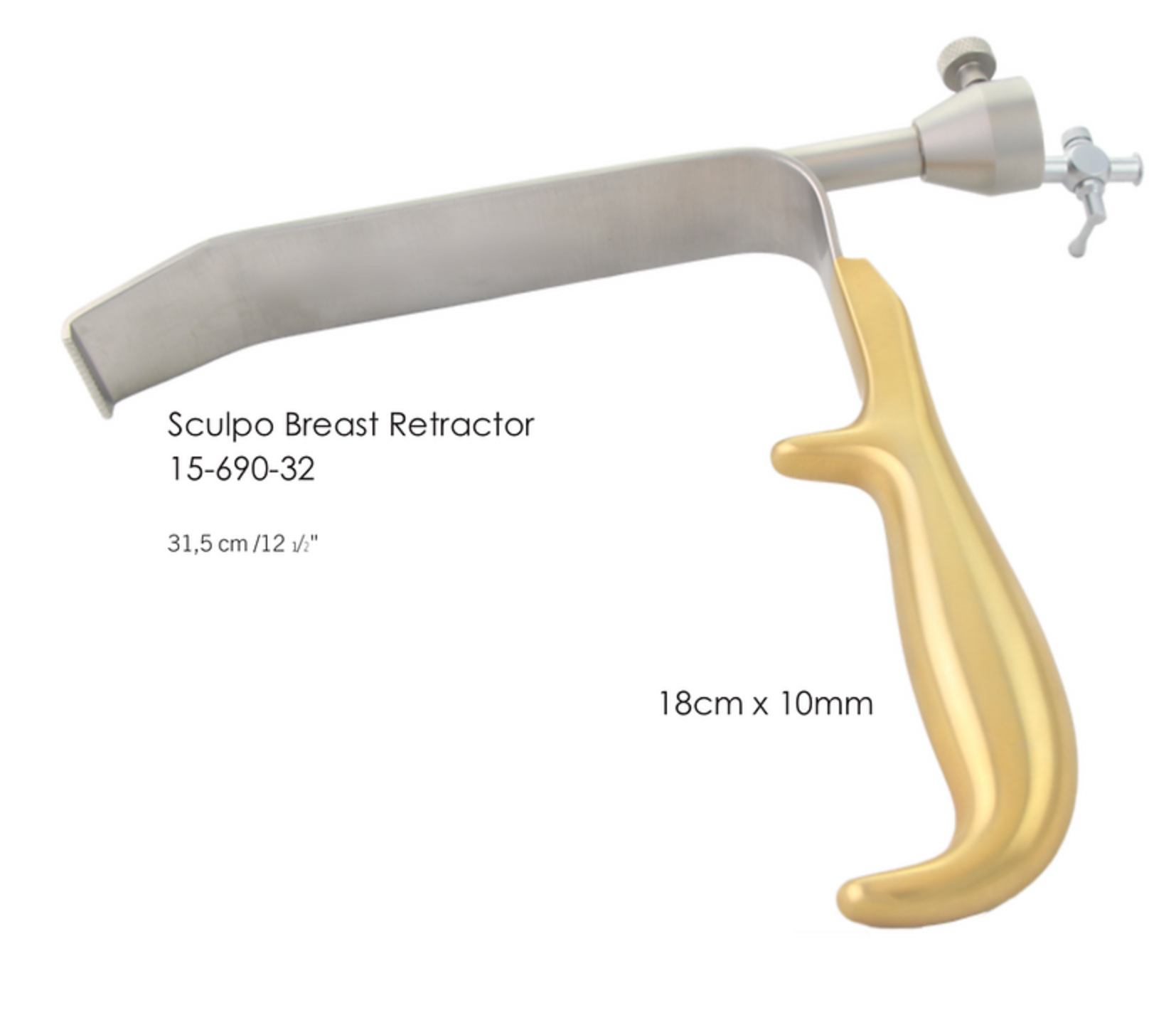 SCULPO BREAST RETRACTOR, 180 X 25MM BLADE SIZE With 10mm Endoscopic Scope Sheath