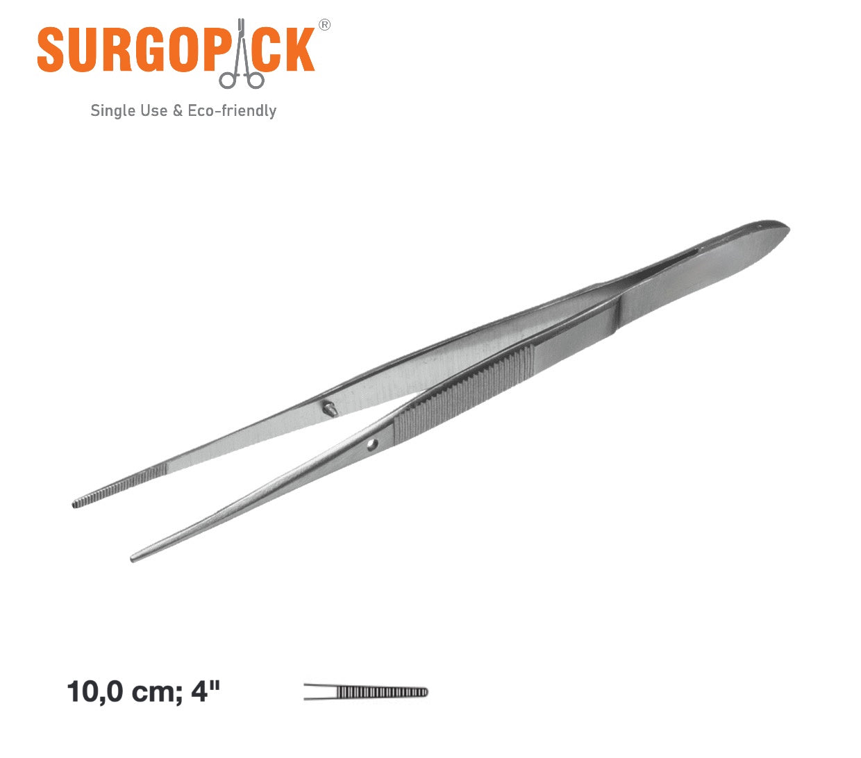 Box 50 Surgopack® Sterile Single Use Iris Forceps Non-Toothed Straight Serrated Tips 10cm, 3.9" Individually Packed Disposable - Surgical instruments company