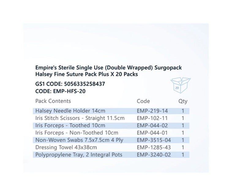 Basic Pack Ii STERILE Single-Use (Double wrapped) Surgopack Halsey Fine Suture Pack ...