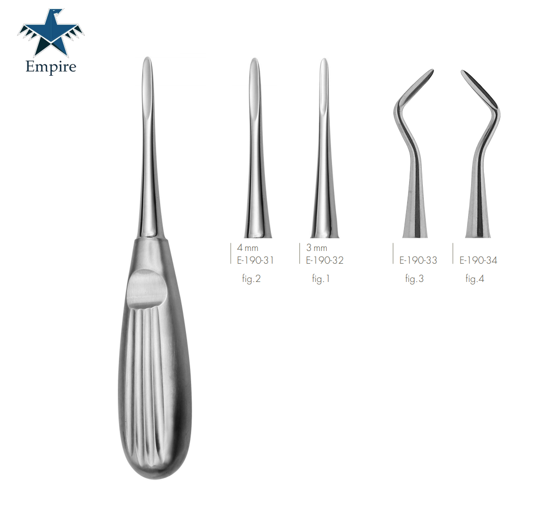 German 4-Piece Dental Surgery Set - Straight & Curved Luxating Elevators (Blue Handle)